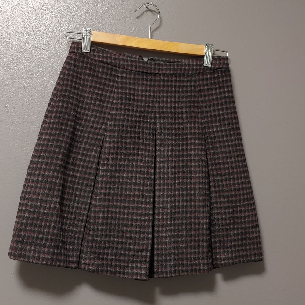 Pleated plaid furry skirt
